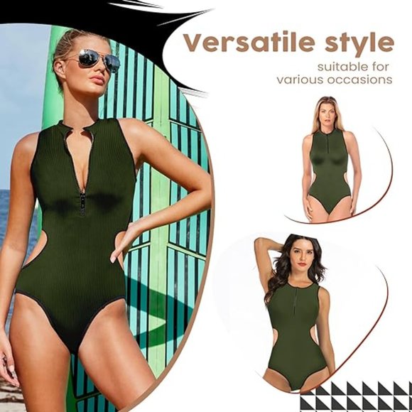 (2 Medium - 1 black & 1 green) NWOT UniikStuff Cut Out Shapewear Bodysuits - Picture 9 of 13